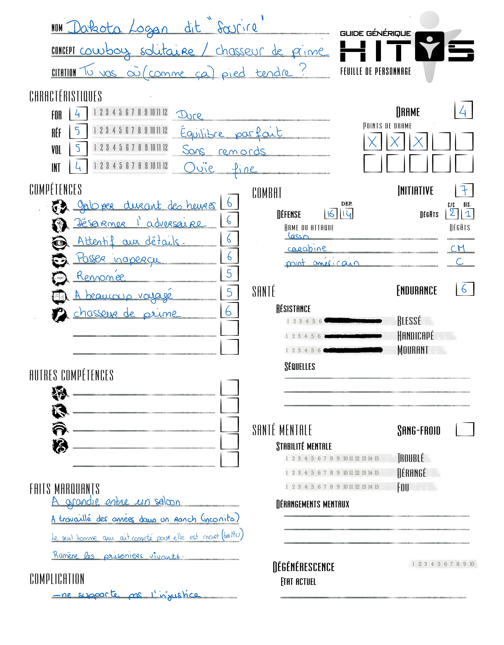 Dakota Logan - Fiche de personnage